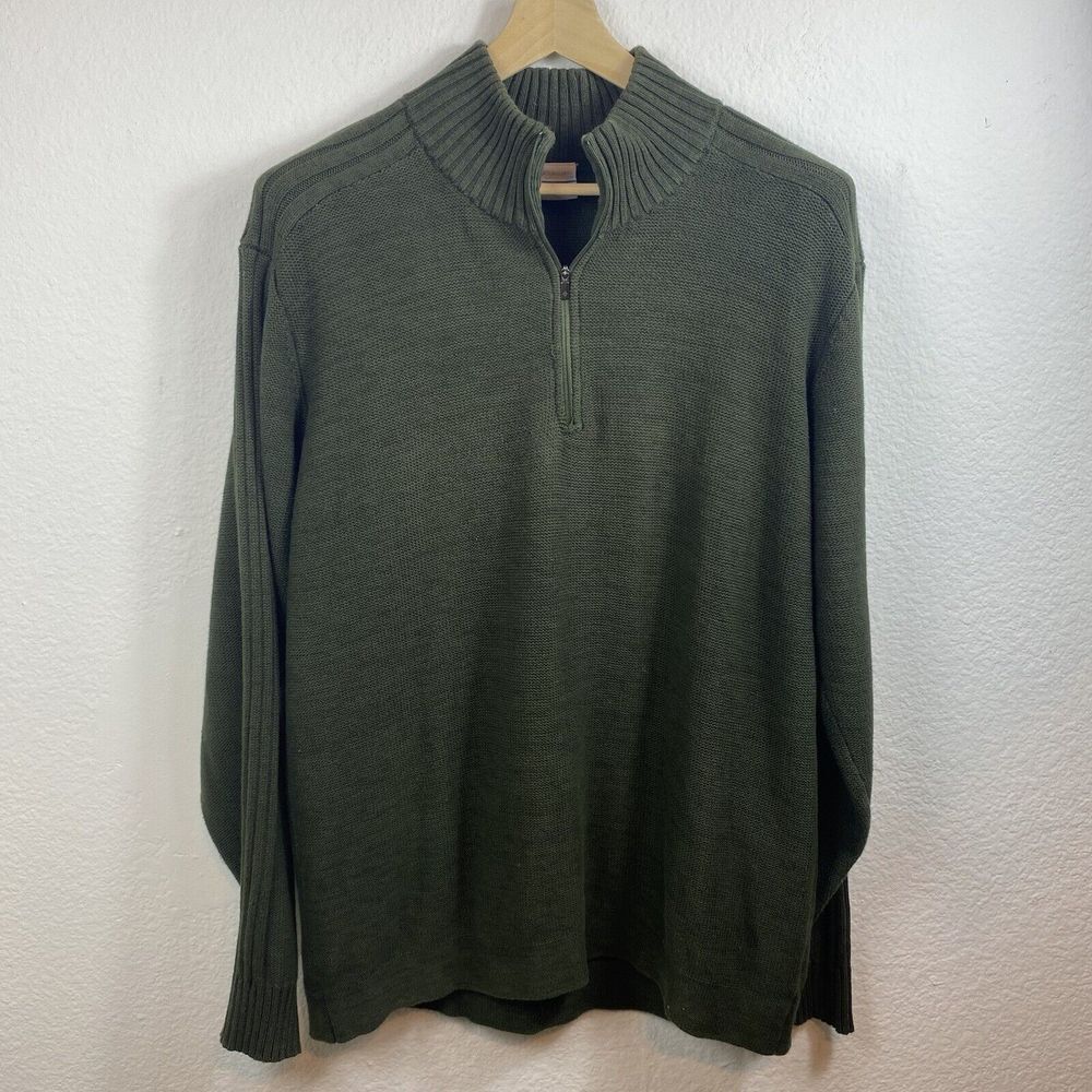 Columbia Men's XL Sweater 1/4 Zip Knit Mock Neck Long Sleeve Green 100% Cotton